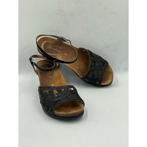 Dansko Coquette Sandals Heeled Floral Cutout EU 40 Black Leather Ankle Strap